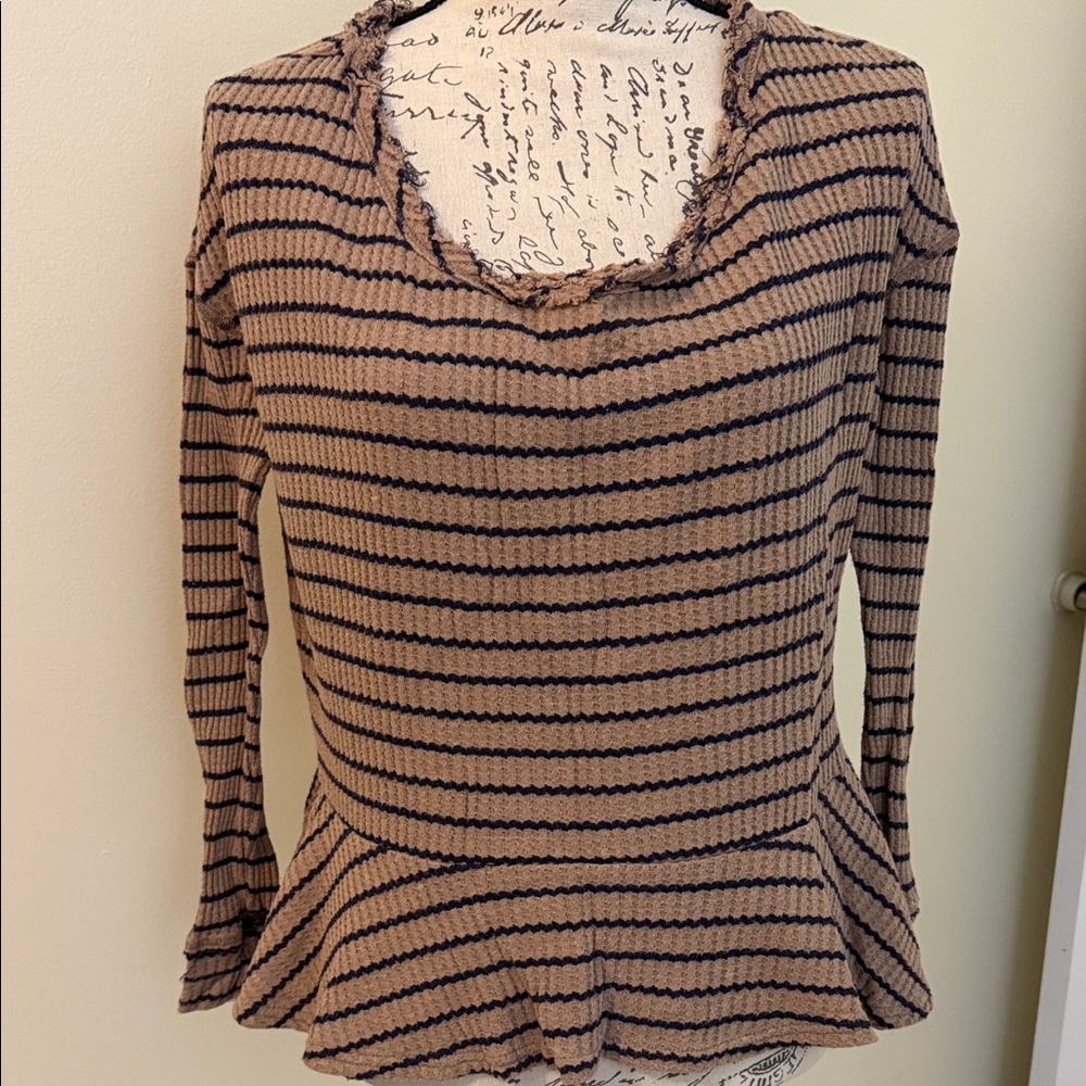 We The Free Brown and Black Striped Peplum Top
